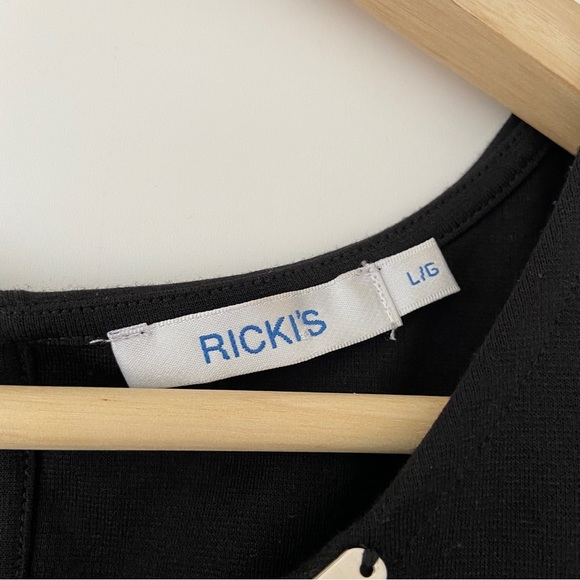 RICKIS BLACK AND WHITE CHECK COLOUR BLOCKED SLEEVELESS PEPLUM TOP/BLOUSE, LARGE - Picture 6 of 8